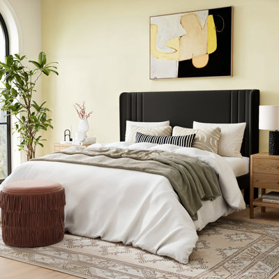 Full Size Velvet Upholstered Platform Bed with Adjustable Headboard and Wooden Slats