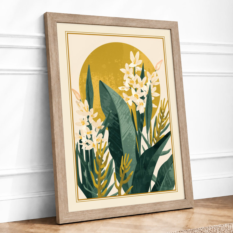 White Blossoms in Gold Japandi - Framed Print, A1 - 84.1 x 59.4 cm, Oak