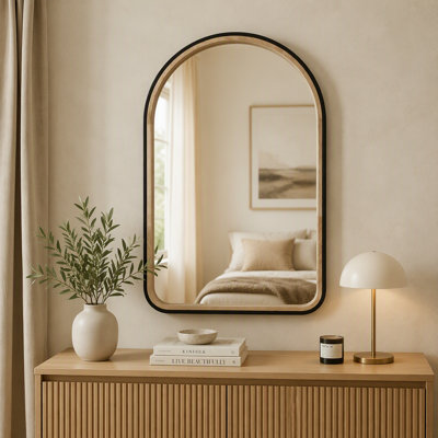 Miroir décoratif deux tons noir mat et bois naturel