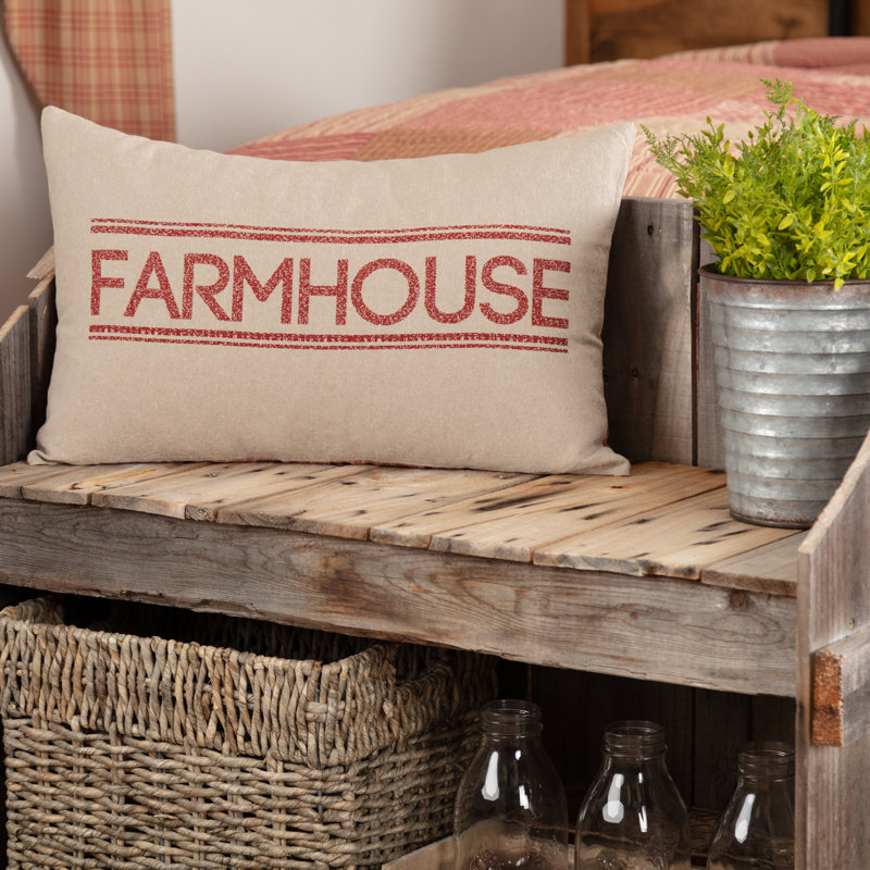 Sawyer Mill Buttons Cotton Reversible Throw Pillow, Country Red/Khaki/Crème