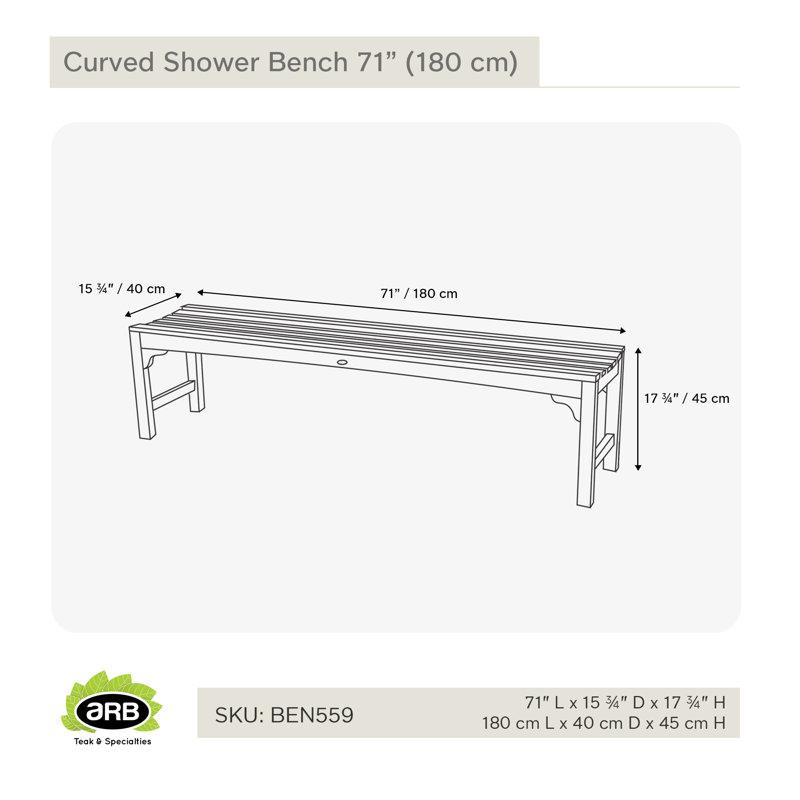 Teak Wood Curved Spa Shower Bench 71"