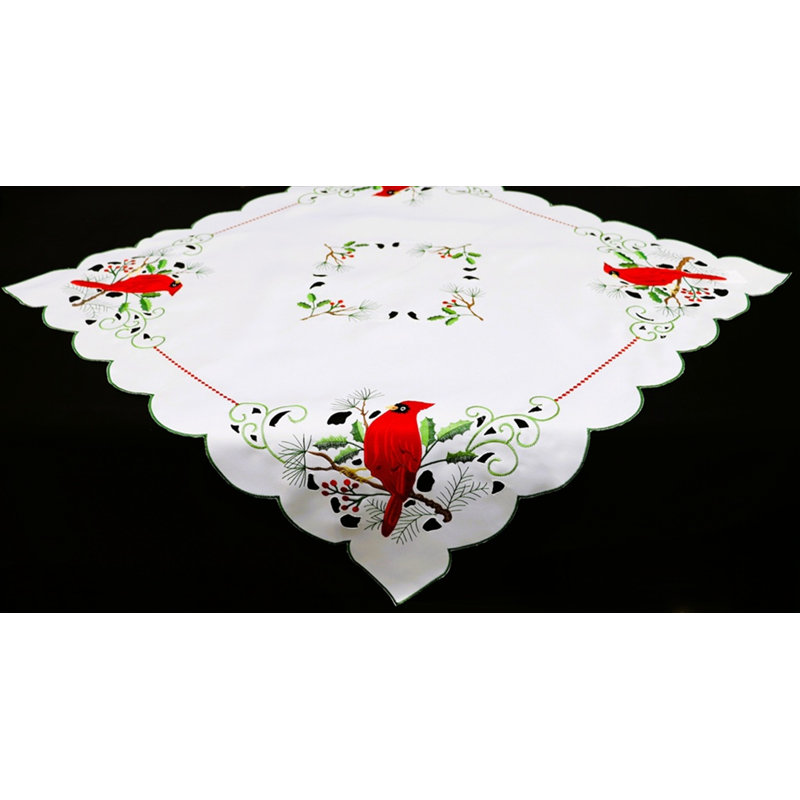 Nappe brodée (33 po carrée) - Blanc/Cardinal, 33" square, Does Not Apply