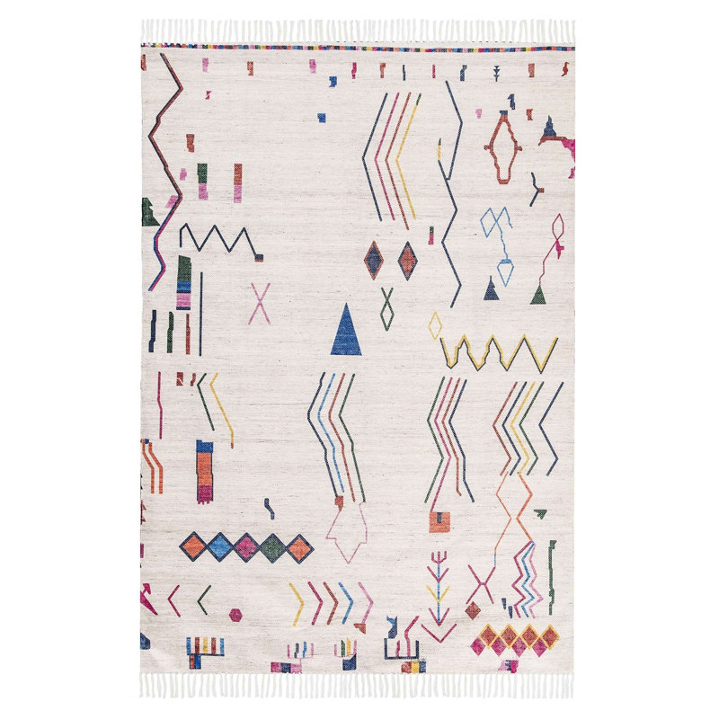Darney abstrait tissé à la main et recyclé P.E.T. Tapis crème, Rectangle 8 pi 10 po x 12 pi