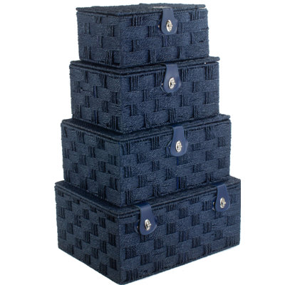Paper Rope 4 Piece Lidded Storage Basket Set