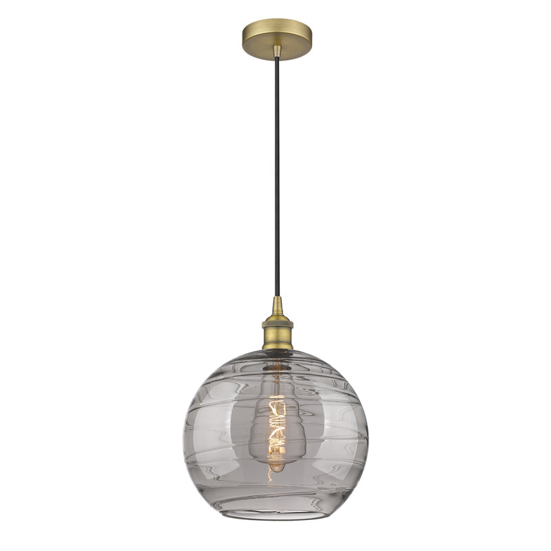1 - Light Single Globle Pendant, Brushed Brass, 13.38" H x 12" W x 12" D, Light Smoke