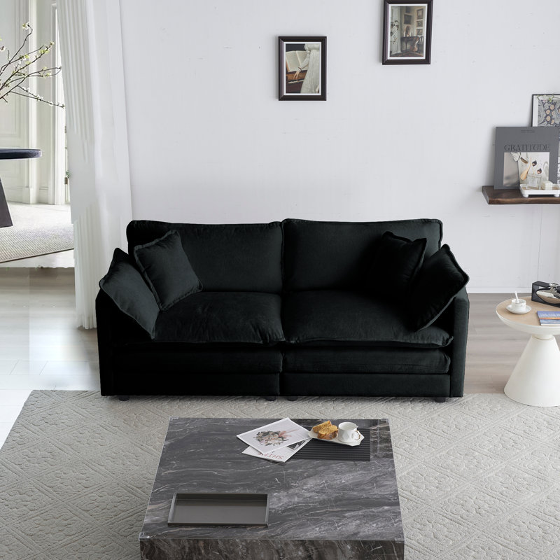 Jeffers Chenille Fabric Upholstered 4-Piece Sectional Sofa, Black Chenille, 33" H x 76.7" W x 35" D