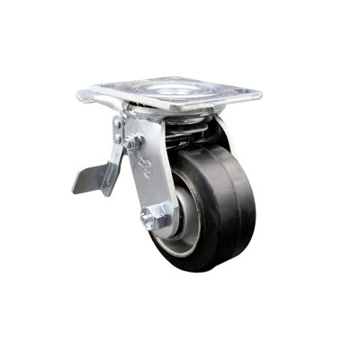 4 Inch Rubber on Aluminum Caster with Roller Bearing and Total Lock Brake SCC