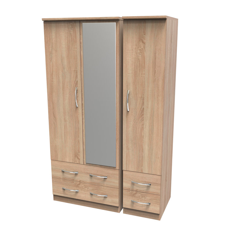 Dekyn Triple 4 Drawer Mirror Wardrobe, Bardolino Oak