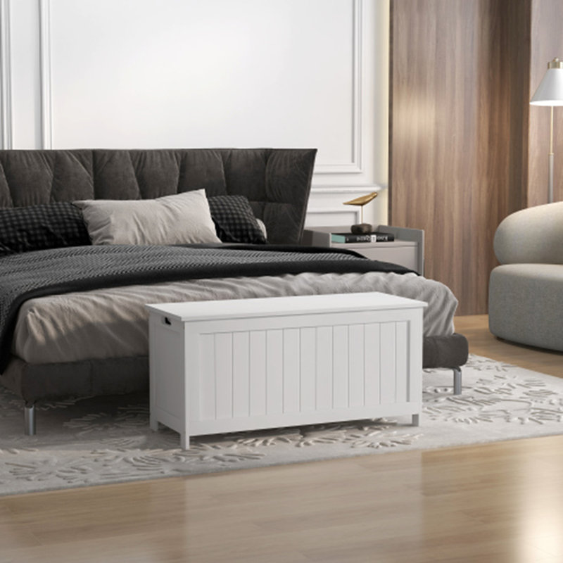 Coffre de rangement 39,4 po avec 2 charnières de sécurité, boîte en bois, Blanc