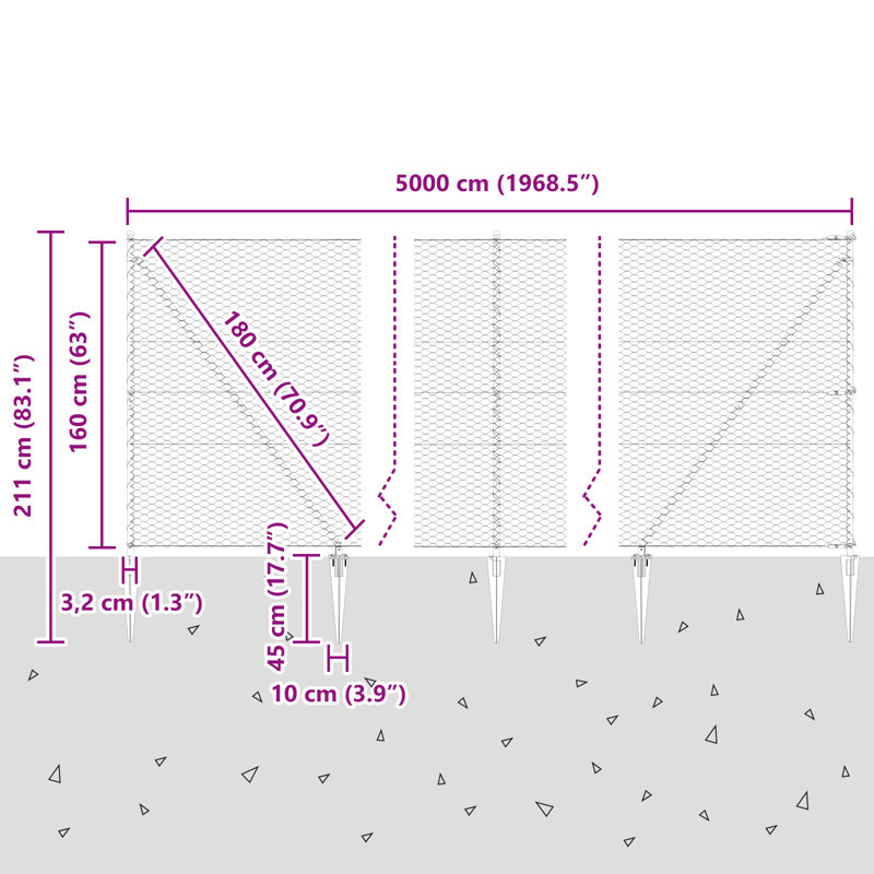 Hexagon Fence Green Steel, 63" H x 1,968.5" W