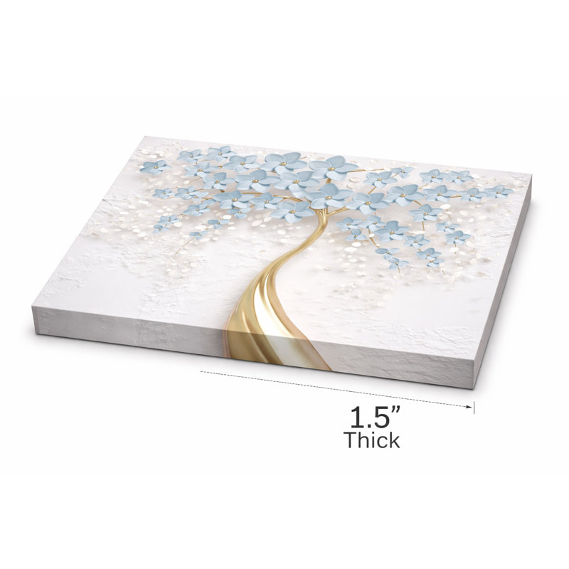 «Blue Blossom Tree with Gold Trunk», art mural sur toile tendue, H 30 po x l 40 po x P 1,5 po