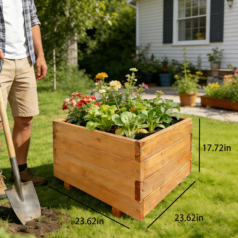 23.6"W Wooden Planter Box, 17.7" H x 23.6" W x 23.6" D