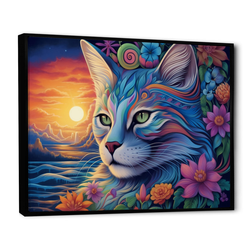 Magical Cat Grace I - reproduction, Cadre flottant noir, H 24 po x l 32 po x P 1 po