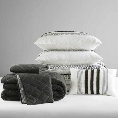 Full/Queen Bedding - 7 Piece Stripe, Fabric, Wrinkle-, , Enhances Bedroom Elegance Microfiber, Warm And Inviting, Appeal