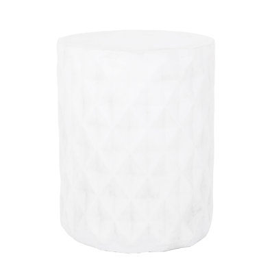 Outdoor Lightweight Concrete , Geometric Design, Functional And , No Assembly, 15.35"D X 19.07"H, Antique White Color Finish Modern Side Table, Touch, Functional, Assembly Required, 15.35 In Width