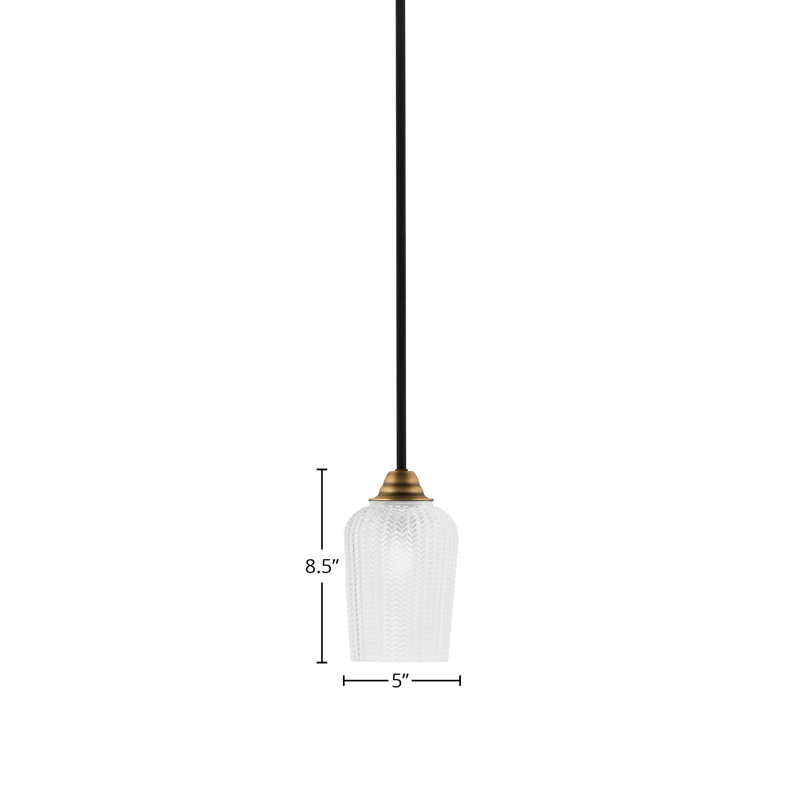 Luminaire suspendu sur pied Paramount avec verre texturé de 5 po, Blanc, Noir mat / laiton
