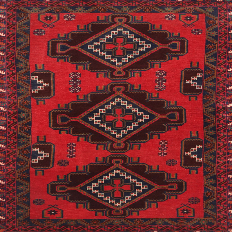 Tapis traditionnel rouge / noir Sefrou, Rond 8 pi