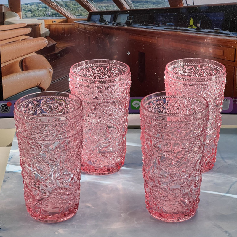 Ensemble de 4 verres à cocktail en acrylique à motif cachemire, verres à boire en plastique, verres à cocktail sans BPA, ensemble de verres, verres à eau