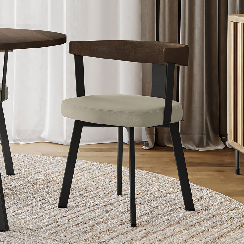 Drees Dining Chair with backrest and arms, Brown Wood/Black Legs, Beige