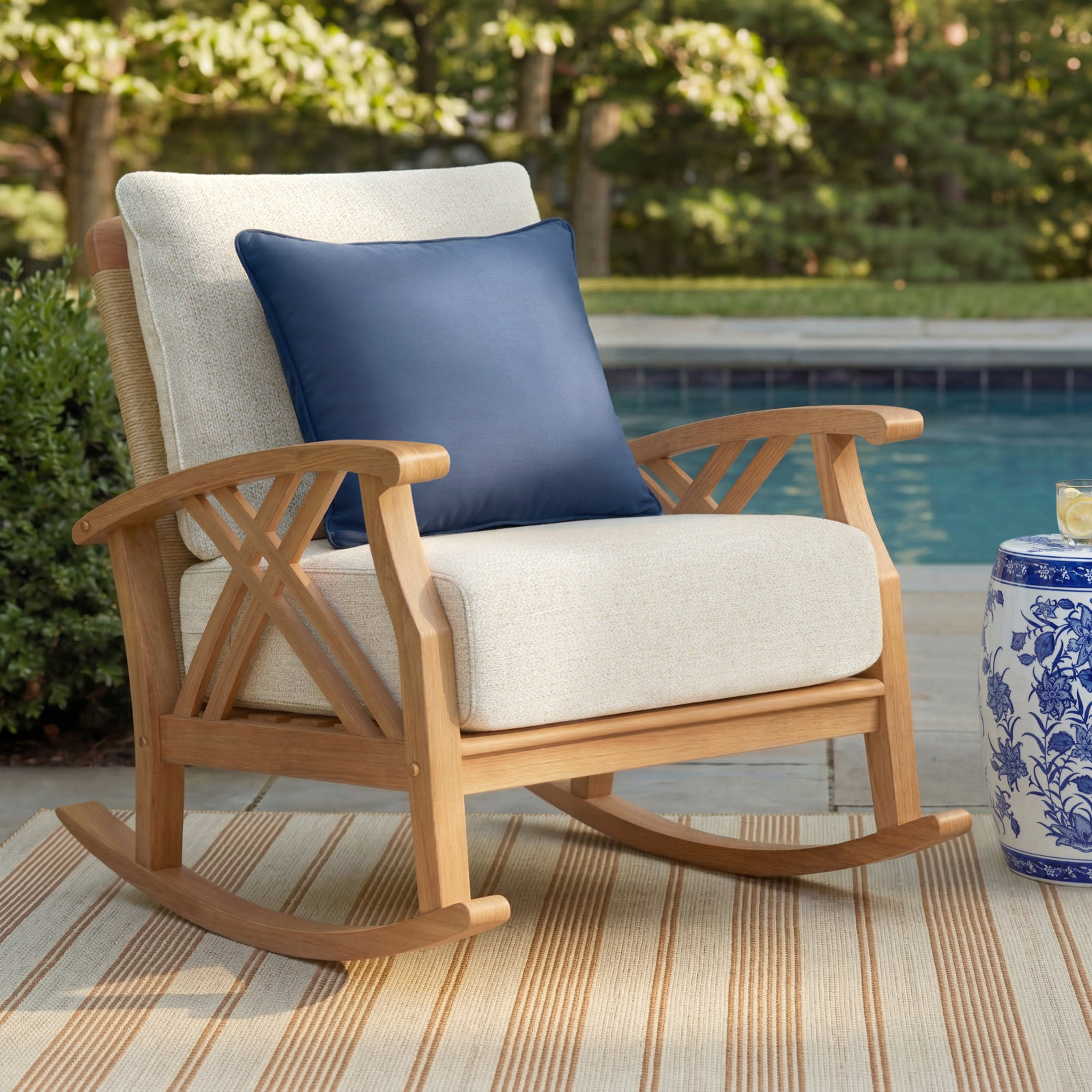 Cotesfield Outdoor Teak Rocking Chair, Tan Performance Basketweave