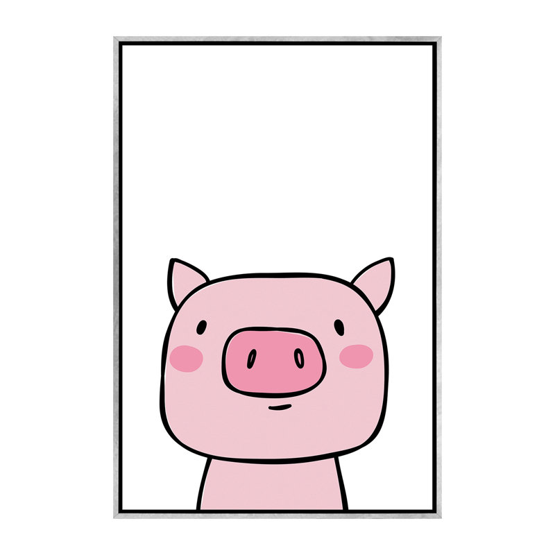 Cochon - impression d'art graphique, Toile avec cadre argenté, H 60 po x l 40po x P 1,5 po, Pas de tapis