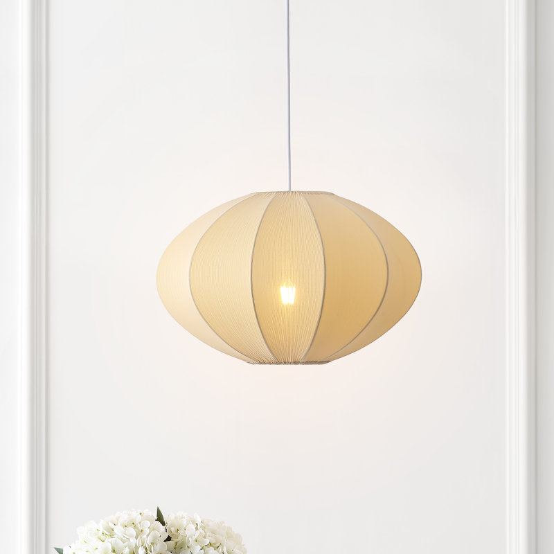 Suspension à DEL Kira de 18,38 po à une lumière, style scandinave Japandi, en métal avec abat-jour en forme de soucoupe OVNI côtelé.
