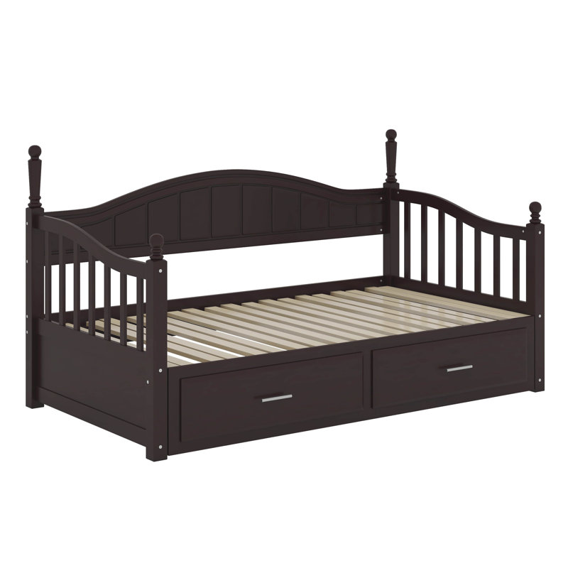 Cladia Wooden Twin Size Daybed With Twin Size Trundle, Extendable Daybed With Two Storage Drawers, Espresso