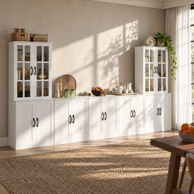 71''H X 118.11''W Kitchen Pantry With Bookcases,Farmhouse Wall Unit Tv Stand For Tvs Up To 75''