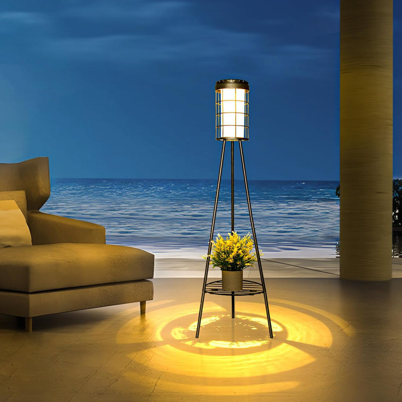 2 Pack Solar Lights Outdoor With Plant Stand, 38" Waterproof Solar Floor Lamps With USB Charging, Adjustable Color Temperatures, Metal Flower Shelf Lights For Patio, Garden, Deck, Yard Decor