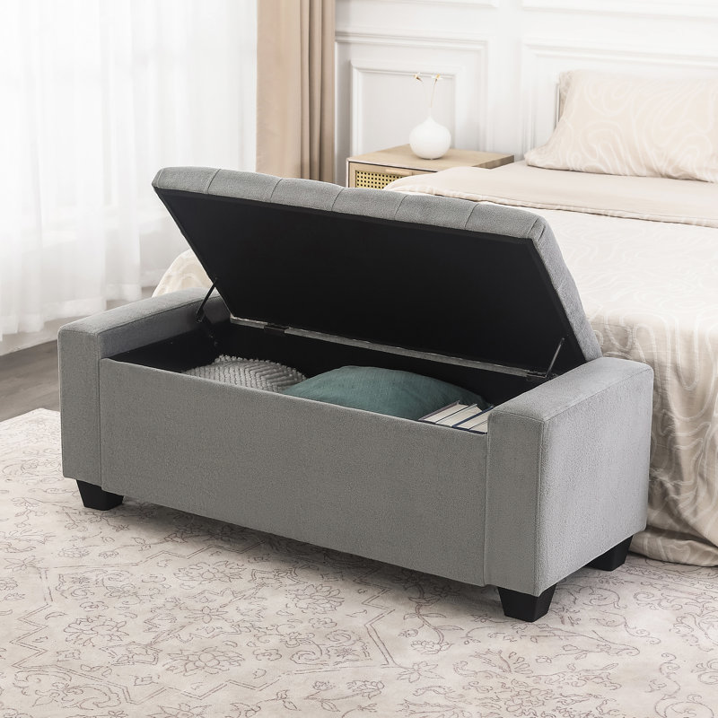 49-Inch Storage Upholstered Storage Ottoman Bench, Light Gray