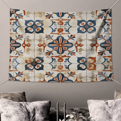 Ornate Floral Tile Wall Tapestry - Floral Wall Decor
