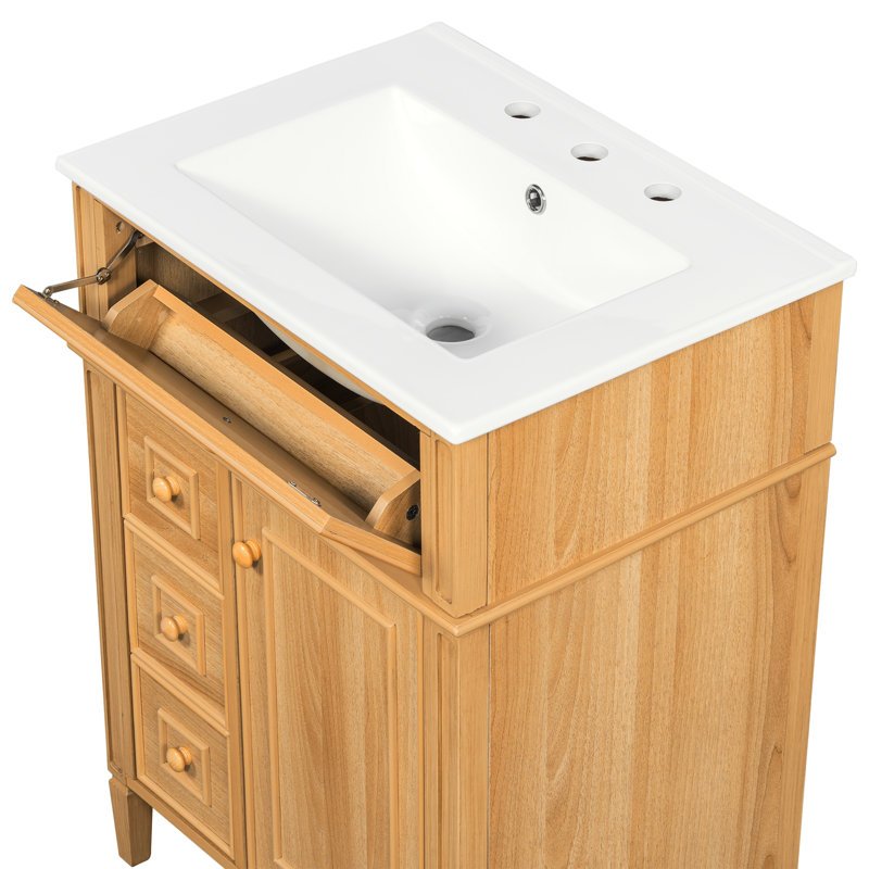 Meuble-lavabo de salle de bain avec lavabo, Wood, 24"