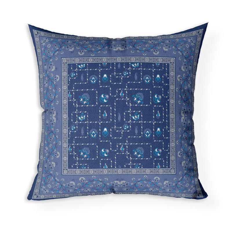 Coussin décoratif carré intérieur / extérieur Imperial Peony Parade, Bleu / blanc, H 16 po x l 16 po