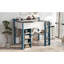 Lit mezzanine en bois blanc + bleu avec garde-robe et bureau - esthétique moderne, utilisation fonctionnelle, conception facile de la tige de suspension, fonction pratique, guide d'installation