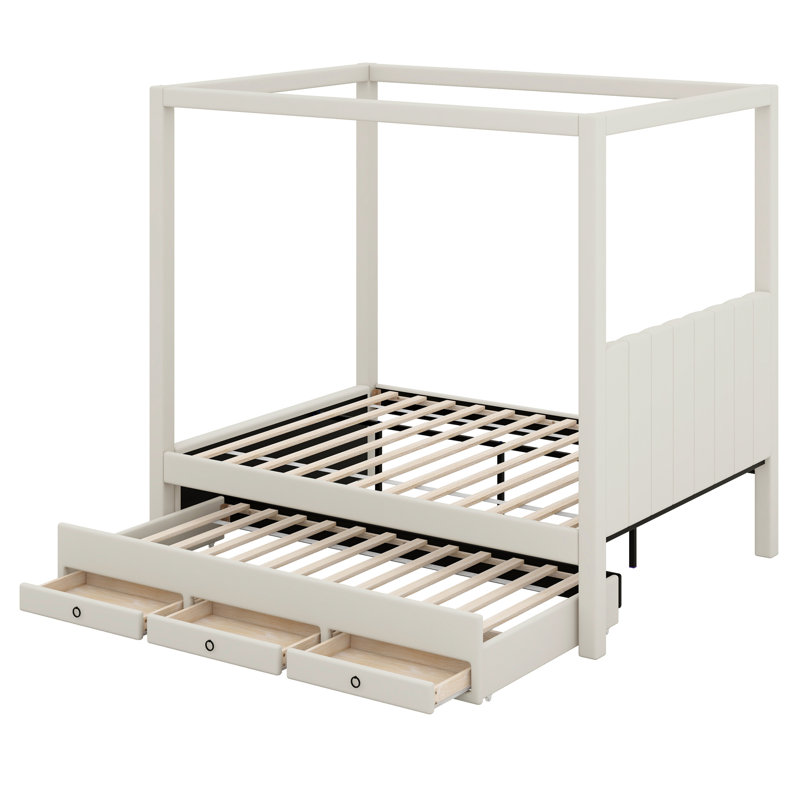 Lit à baldaquin avec rangement Mazion, Beige, Double