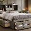 Grand lit plateforme avec tête de lit à rangement et 8 tiroirs, fabrication en bois massif, sans sommier tapissier, gris-1378618207-1378618201