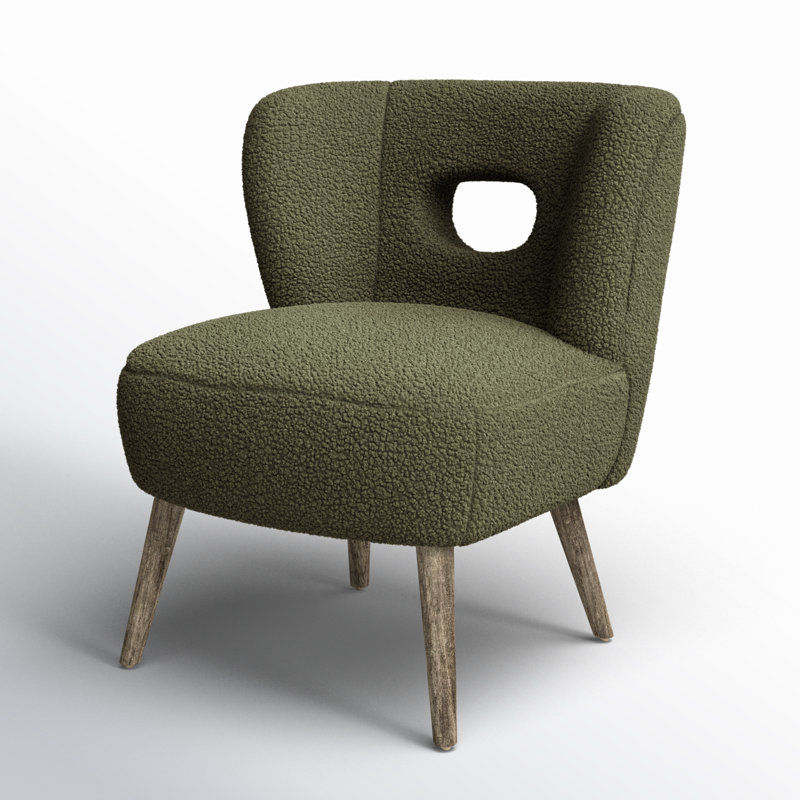 Chaise d'appoint rembourrée en bois Corinne, Velours d'algues