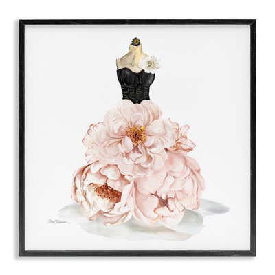 Pink Peonies Floral Dress Black Corset Fashion Mannequin by Carol Robinson - Painting Print on Canvas
