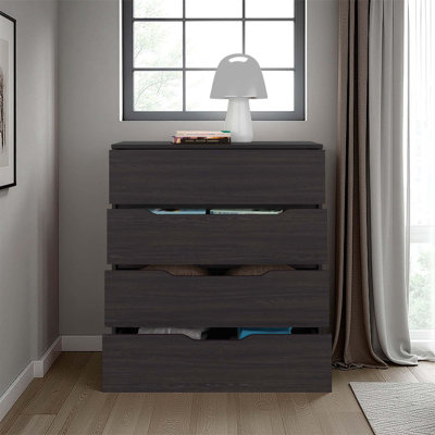 Commode 4 tiroirs Wenge avec tiroirs coulissants pour un rangement efficace et un design minimaliste moderne