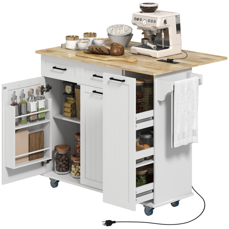 Îlot de cuisine mobile avec station de charge, chariot de cuisine à abattant