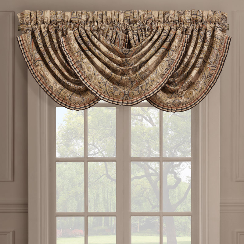 Luciana Beige and Gold Waterfall Rod Pocket Valance
