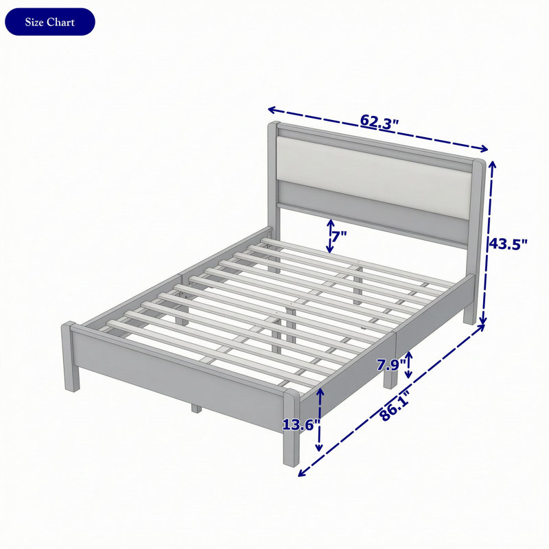 Lit plateforme en bois avec tête de lit tapissier, Grand lit, Natural