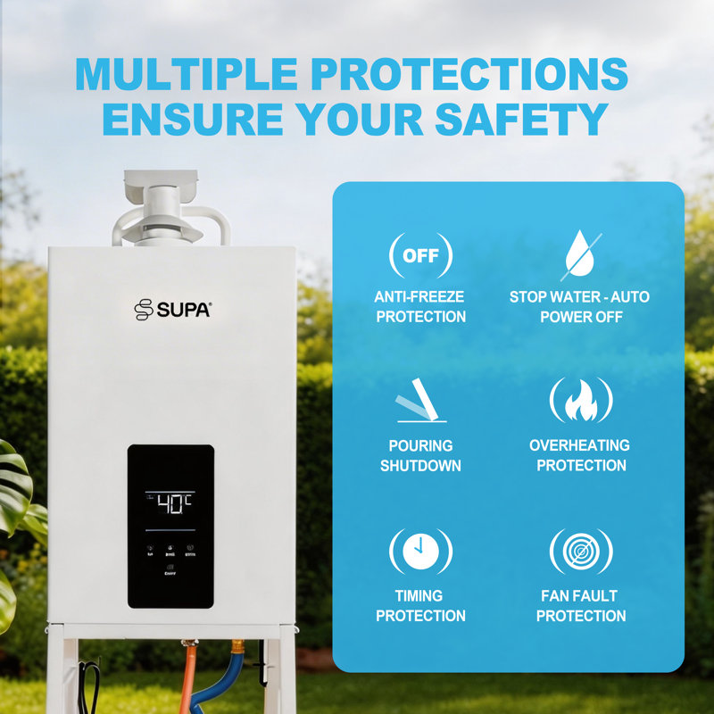 Chauffe-eau portatif sans réservoir Supa - Eau chaude instantanée extérieure de 3 100 W avec commande tactile, pompe auto-amorçante, pomme de douche à 5 modes et 7 protections de sécurité - pour le camping, la télévision, le spa gonflable, la baignade pour animaux de compagnie