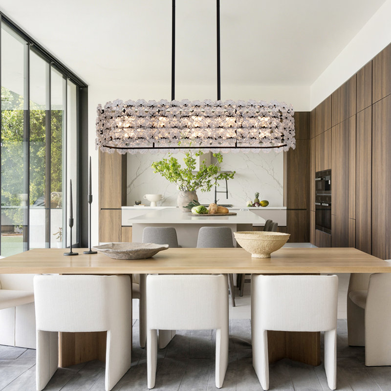 5-Light Flower Glass Linear Kitchen Island Pendant