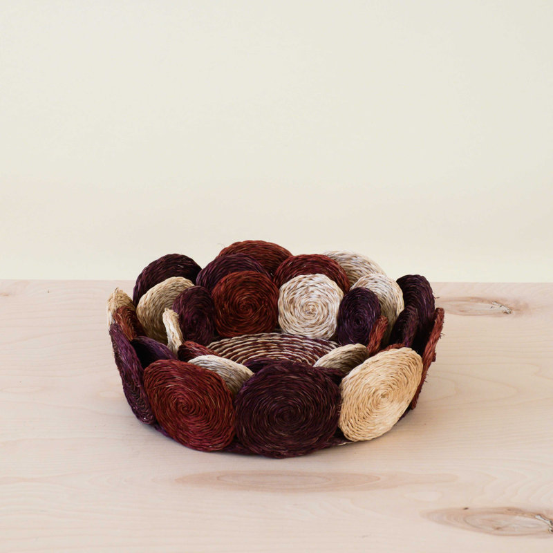 Abaca Fruit Basket Circles, set of 3, Red