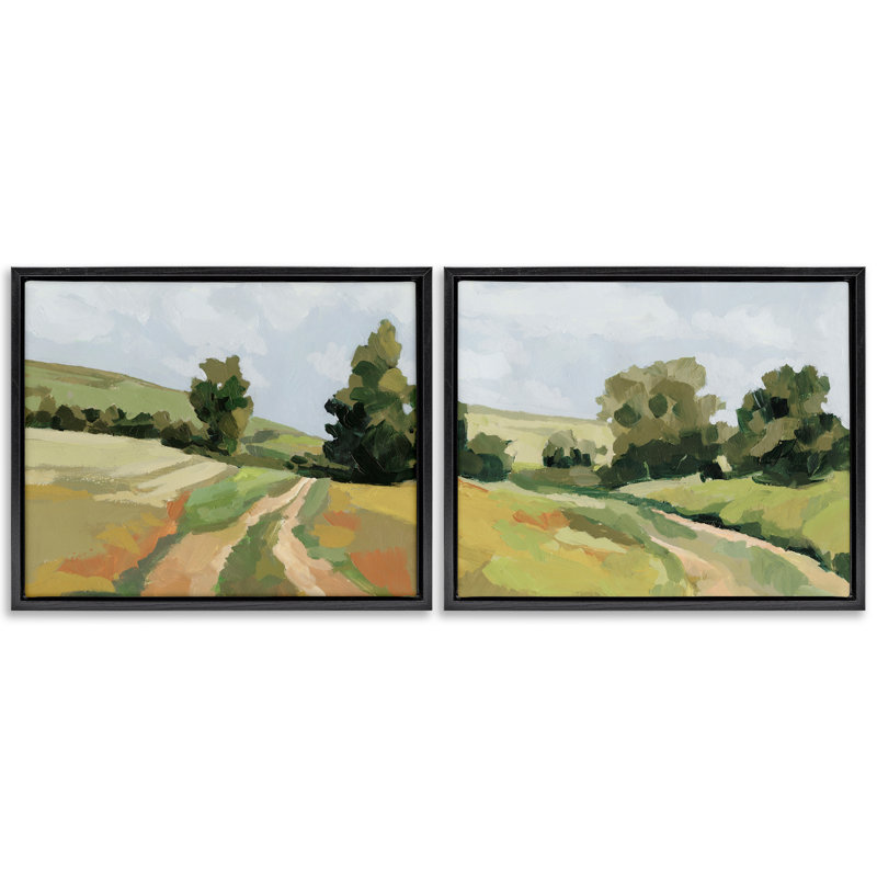 «Abstract Country Road Landscape», ensemble de 2 toiles flottantes encadrées par Victoria Barnes, H 25 po x l 31 po