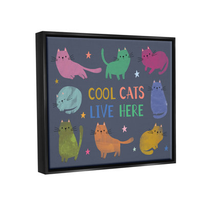 "Cool Cats Live Here" par Lisa Perry White Bouton - cadre flottant, impression sur toile