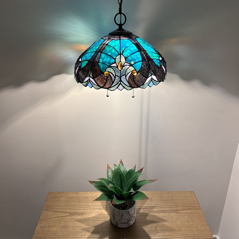 Ruya Tiffany Hanging Lighting Green Brown Stained Glass Liaison LED Bulbs Included 16"W*16"D*75"H