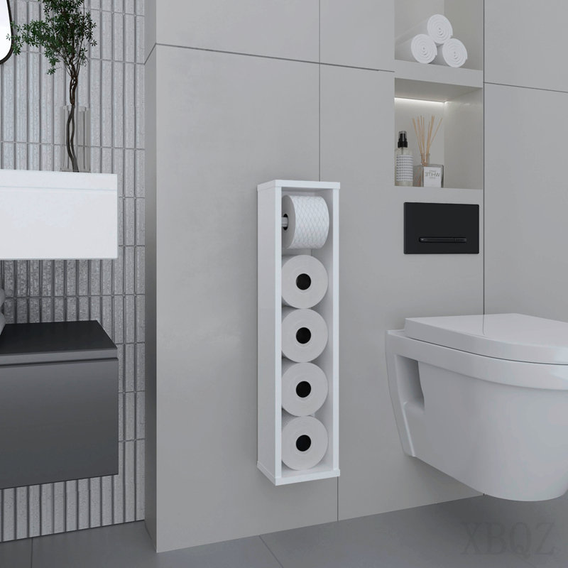 28" High Toilet Paper Holder Narrow Shelf Organizer For Bathroom, Living Room, Kitchen, White