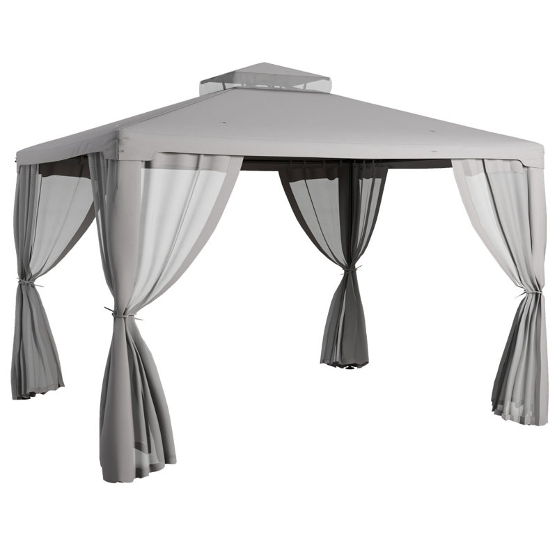 9.6' X 11.6' Patio Gazebo, Outdoor Canopy Shelter With 2-Tier Roof And Netting, Steel Frame For Garden, Lawn Backyard, And Deck